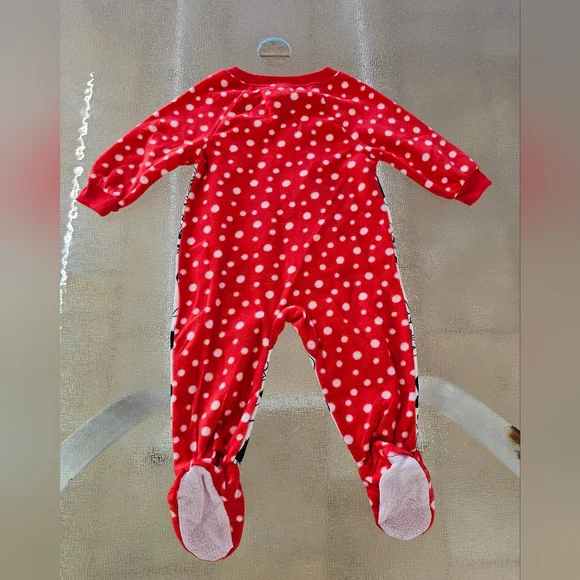 Disney Junior Minnie Mouse Red Polka Dot Fleece Pajama 12M Cozy Cute - Picture 3 of 7